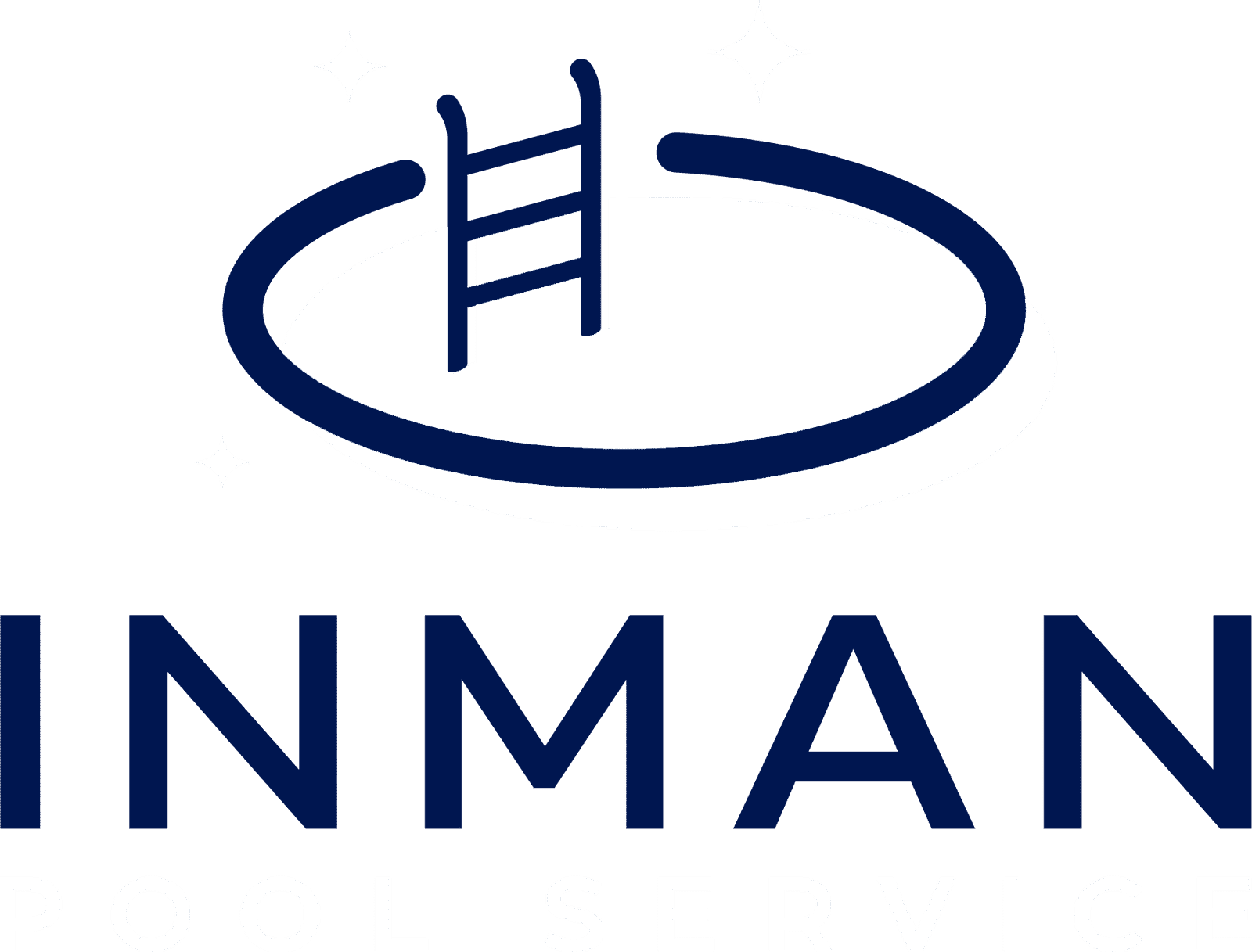 Logo for Inman Pool Service featuring a stylized swimming pool with a ladder and sparkling water, with the top part of the word INMAN visible below the pool illustration—perfect for your website design or as a standout footer element in Elementor.