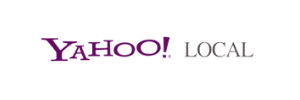 Yahoo! Local logo with Yahoo! written in bold purple letters and Local in thin gray letters on a light gray background.