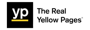 Black and yellow yp logo next to the text The Real Yellow Pages on a light background.